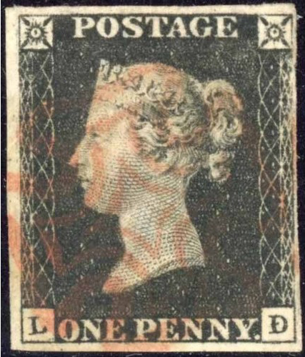 GB QV SG2 1d Black Plate 4 Letter LD Red Maltese Cross Cancel VFU Cat £375