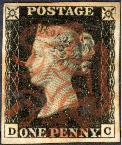 GB QV SG2 1d Black Plate 6 Letter DC Red Maltese Cross Cancel VFU Cat £375