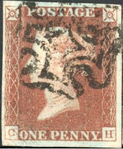 GB QV SG8 Spec A56 1d Red-Brown Plate 1b Letter CH Black Maltese Cross Cancel VFU Cat £450
