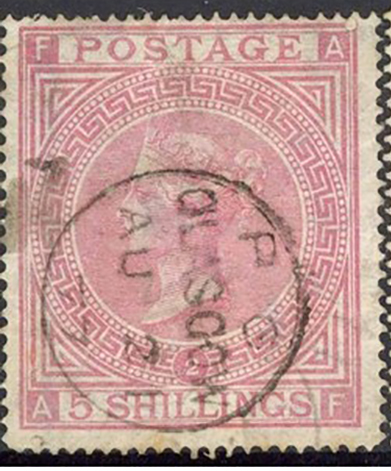 GB QV SG127 5/- Pale Rose Plate 2 Average Used Cat £750