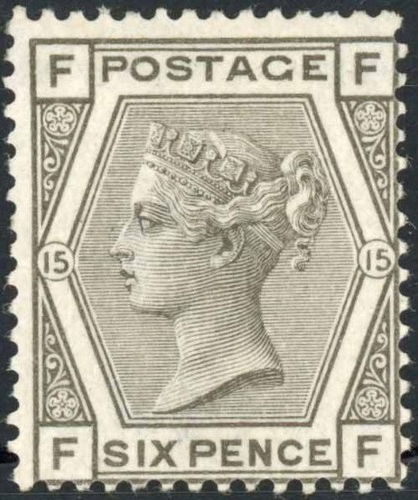 GB QV SG147 6d Grey Plate 15 FF NHM Cat £500