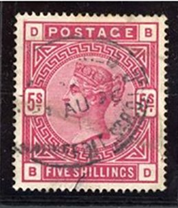 GB QV SG181 5/- Crimson Fine Used Cat £250