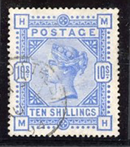GB QV SG183 10/- Ultramarine Very Fine Used Cat £525