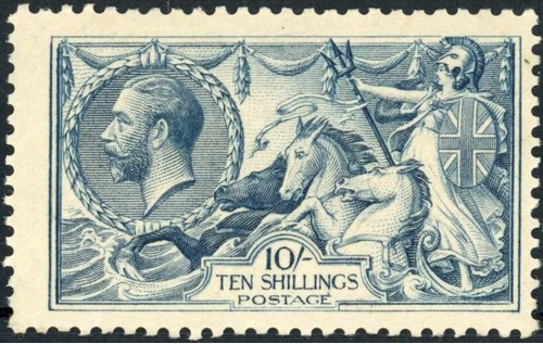 GB 1918-9 GV SG417 10/- Dull Grey-Blue Mint Cat £475 (2)