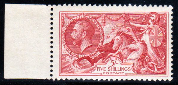 GB GV SG451 5/- Bright Rose-Red NHM Marginal Cat £450