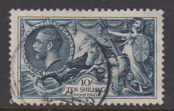 GB GV SG452 10/- Indigo VFU Cat £80