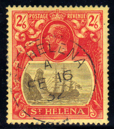 St Helena 1922 SG109 2/6 Grey & Red/Yellow VFU Cat £80