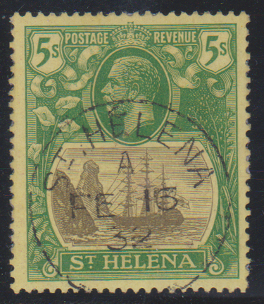 St Helena 1922 SG110 5/- Grey & Green/Yellow VFU Cat £95