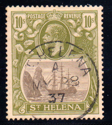 St Helena 1922 SG112 10/- Grey & Olive-Green VFU Cat £250
