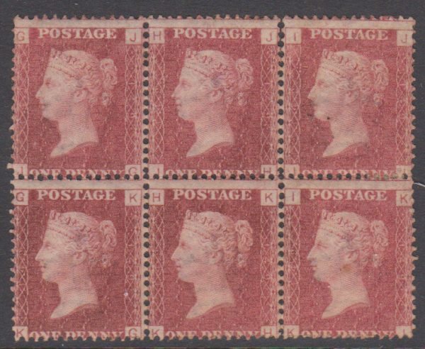 GB QV SG43 1d Rose-Red Plate 149 Letter JG-KI Mint Block 6