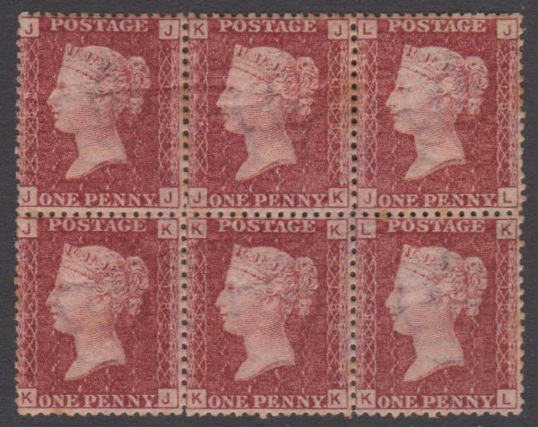 GB QV SG43 1d Rose-Red Plate 183 Letter JJ-KL Mint Block 6