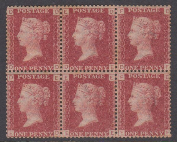 GB QV SG43 1d Rose-Red Plate 190 Letter DD-EF Mint Block 6