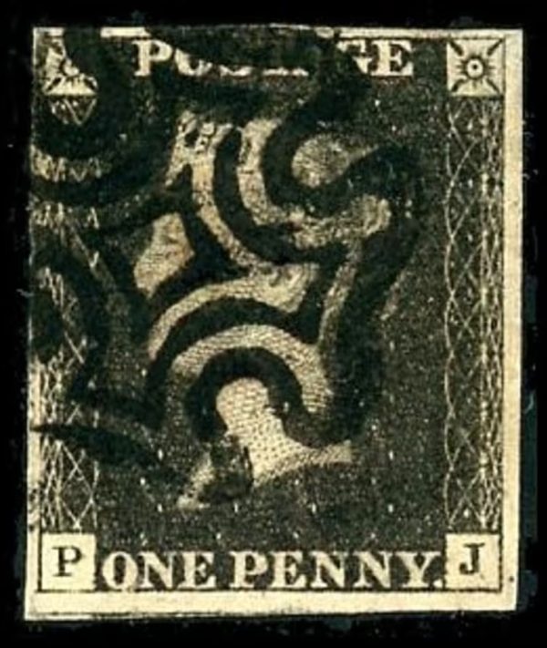 GB QV SG2 1d Black  Letter PJ VFU Black MX Cancel Cat £375