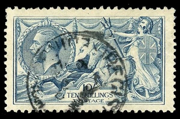 GB 1918-9 GV SG417 10/- Dull Grey-Blue VFU Cat £175