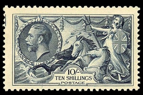 GB GV SG452 10/- Indigo Fine Mint Cat £375