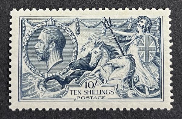 GB 1918-9 GV SG417 10/- Dull Grey-Blue Mint Cat £475