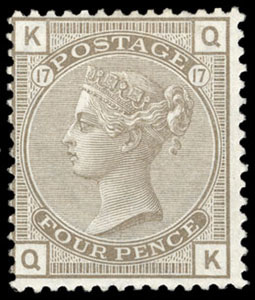 GB QV SG154 4d Grey-Brown Plate 17 Mint OG RPSL Cert Cat £2,800