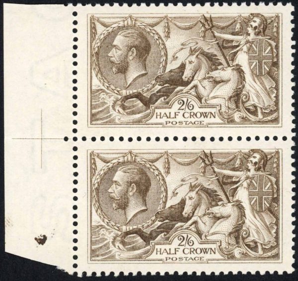 GB 1918-9 GV SG414 2/6 Chocolate Brown NHM Marginal Pair Cat £650