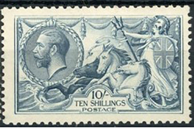 GB 1918-9 GV SG417 10/- Dull Grey-Blue NHM Cat £850