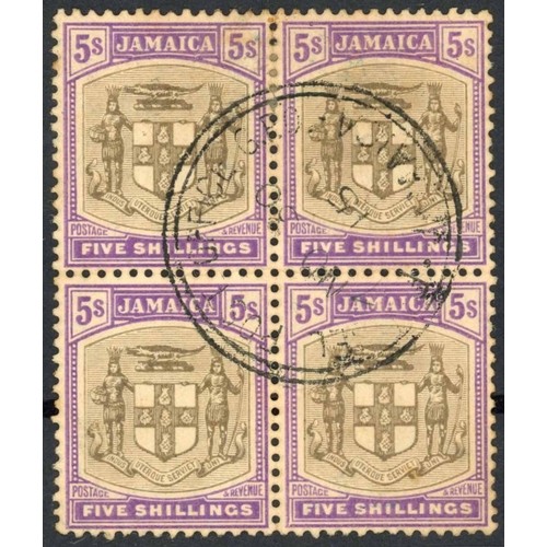 Jamaica 1905 SG45 5/- Grey & Violet Block 4 GU Cat £260
