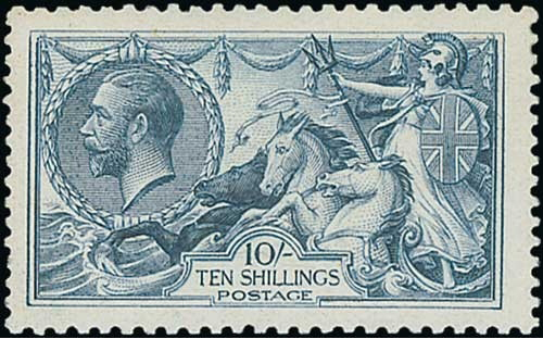 GB 1918-9 GV SG417 10/- Dull Grey-Blue NHM Cat £850