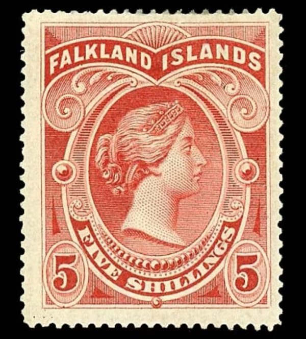Falkland Islands 1898 SG42 5/- Red Mint Cat £250