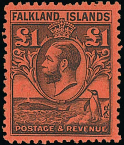 Falkland Islands 1929-37 SG126 GV £1 Black/Red Mint Cat £325