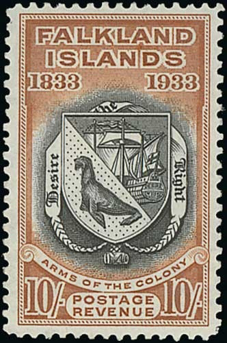 Falkland Islands 1933 GV SG137 10/- Black & Chestnut Mint Cat £900