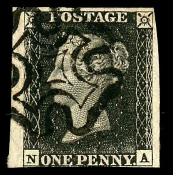 GB QV SG2 1d Black Letter NA VFU Black MX Cancel Cat £375