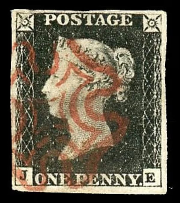 GB QV SG2 1d Black Plate 4 Letter JE VFU Red MX Cancel Cat £425