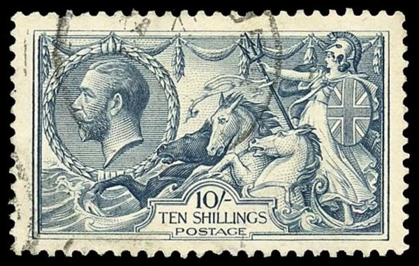 GB 1918-9 GV SG417 10/- Dull Grey-Blue VFU Cat £175