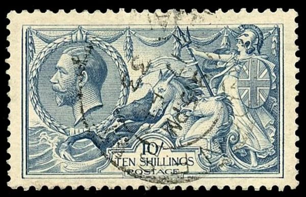 GB 1918-9 GV SG417 10/- Dull Grey-Blue VFU Cat £175 (Copy)