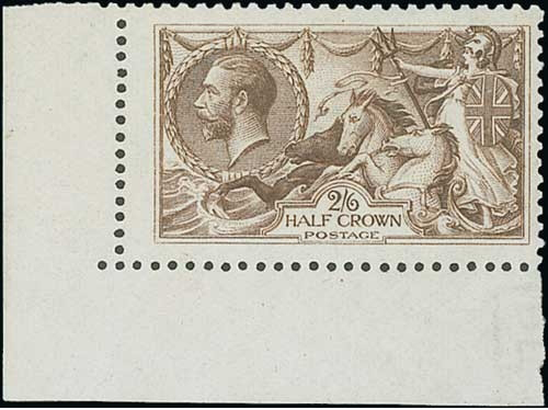 GB 1918-9 GV SG413a 2/6 Olive Brown NHM Corner Marginal Cat £350