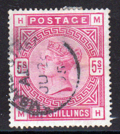 GB QV SG181 5/- Crimson Good Used Cat £250
