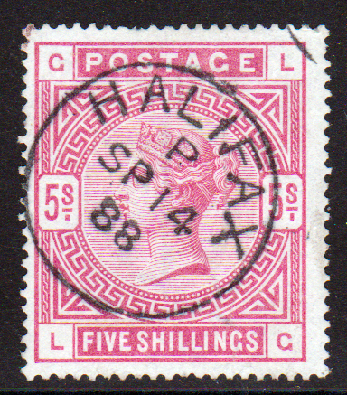 GB QV SG180 5/- Rose Very Fine Used Cat £250