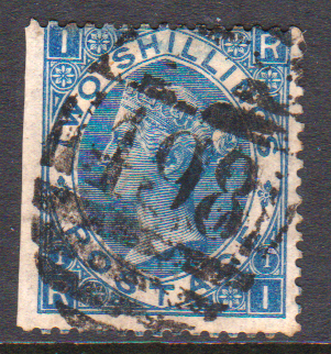 GB QV SG118 2/- Blue Average Used Cat £225