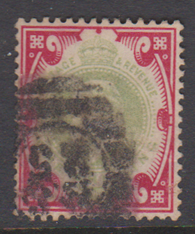 GB QV SG214 1/- Green & Carmine Average Used Cat £140