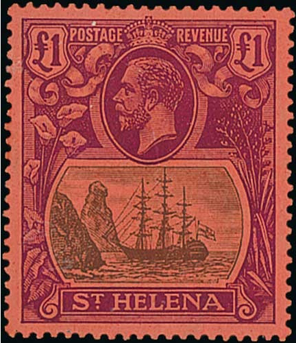 St Helena 1922-37 GV £1 Grey & Purple/Red NHM Cat £450