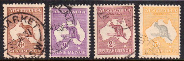 Australia 1931 SG132-135 6d Chestnut - 5/- Grey & Yellow FU Cat £70