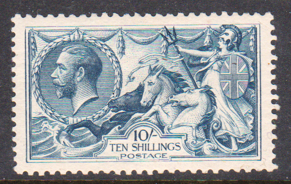 GB 1918-9 GV SG417 10/- Dull Grey-Blue Mint Cat £475 (3)