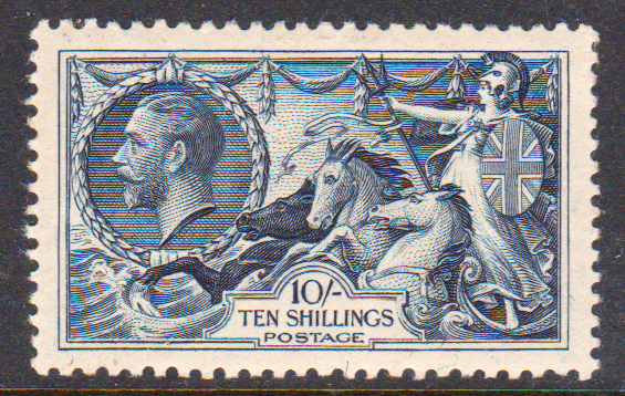 GB GV SG452 10/- Indigo Fine Mint Cat £375
