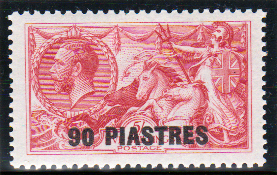 British Levant 1921 SG49 90p on 5/- Rose-Carmine Mint Cat £40