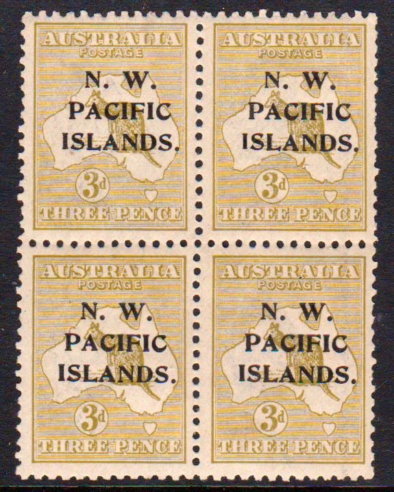 North West Pacific Islands 1918-22 SG109 3d Olive Die I Mint Block of 4