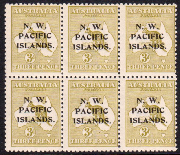 North West Pacific Islands 1918-22 SG109 3d Olive Die I NHM Block of 6