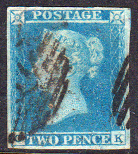 GB QV SG14 2d Blue FU Cat £100
