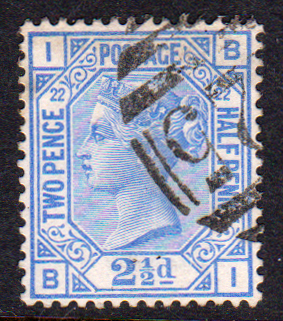 GB QV SG157 21/2d Blue Plate 22 VFU Cat £45