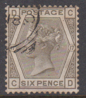 GB QV SG161 6d Grey Plate 17 CD VFU Cat £90