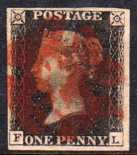 GB QV SG2 1d Black Letter FL VFU Red MX Cancel Cat £375