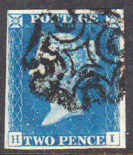 GB QV SG5 2d Blue Letter HI Maltese Cross Cancel VFU Cat £975
