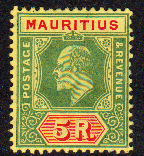 Mauritius 1910 SG194 5r Green & Red/Yellow Mint Cat £65